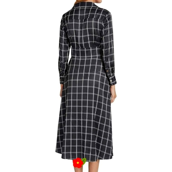 Long Sleeve Surplus VNeck WrapDress BlackWindowpane - Picture 2 of 6